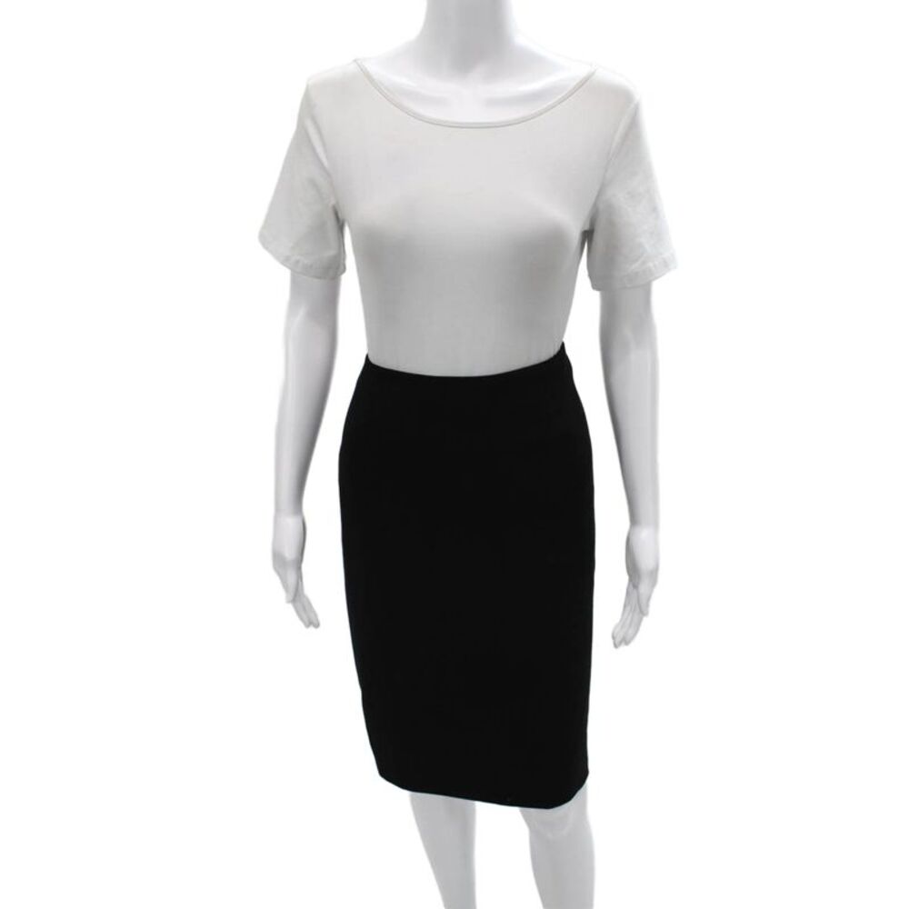 Style Paris Women Straight Pencil Wool Black Knee Length Skirt Zip Size 8